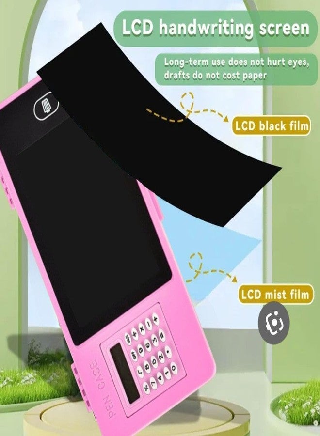 تارا13 علبة أقلام رصاص فريدة من نوعها من تيرا 13 مزودة بشاشة LCD وآلة حاسبة (قطعة واحدة)، وحافظة لوحة رسم مع زر مسح وقلم كتابة، هدية تذكارية لحفلات أعياد الميلاد، علبة أقلام رصاص للأطفال، حل تخزين سحري للأدوات المكتبية (لون وردي) - Image 4